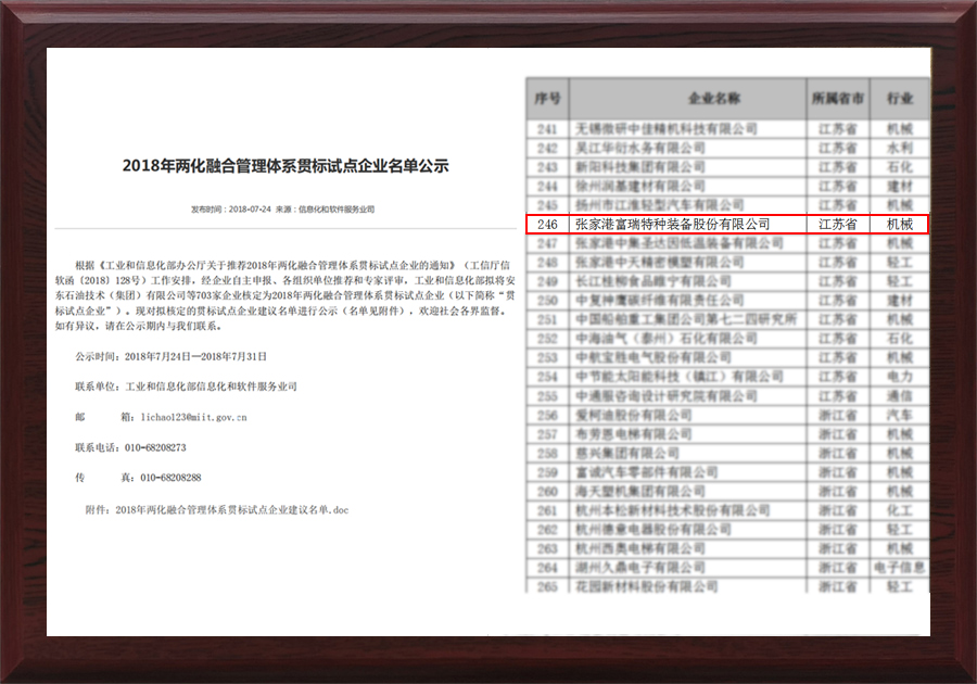  两化融合管理体系贯标试点企业名单公示